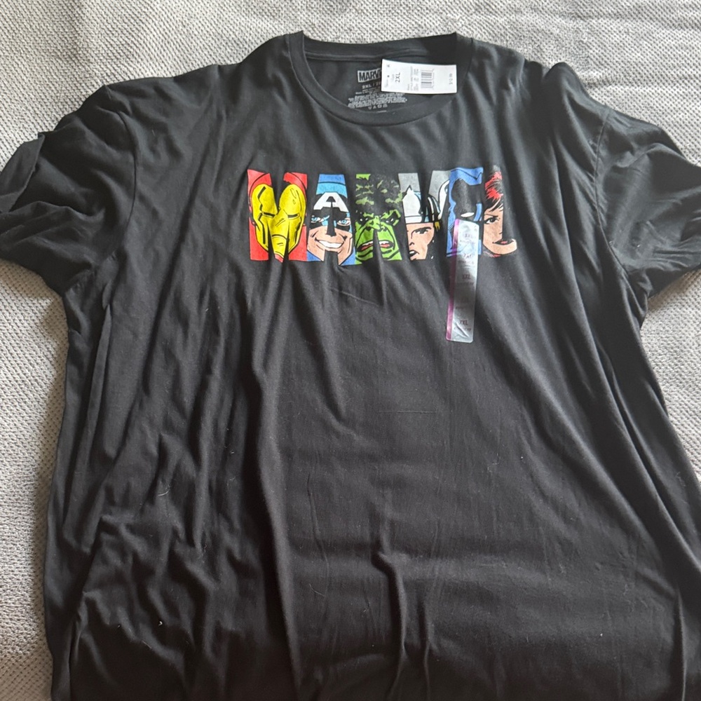 Marvel Black Tee with Colorful Hero Graphics